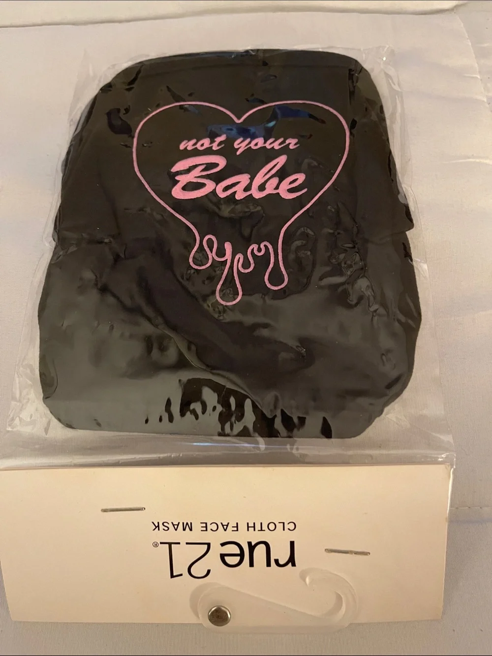 Rue21 Black Face Mask with Pink 'Not Your Babe' Heart